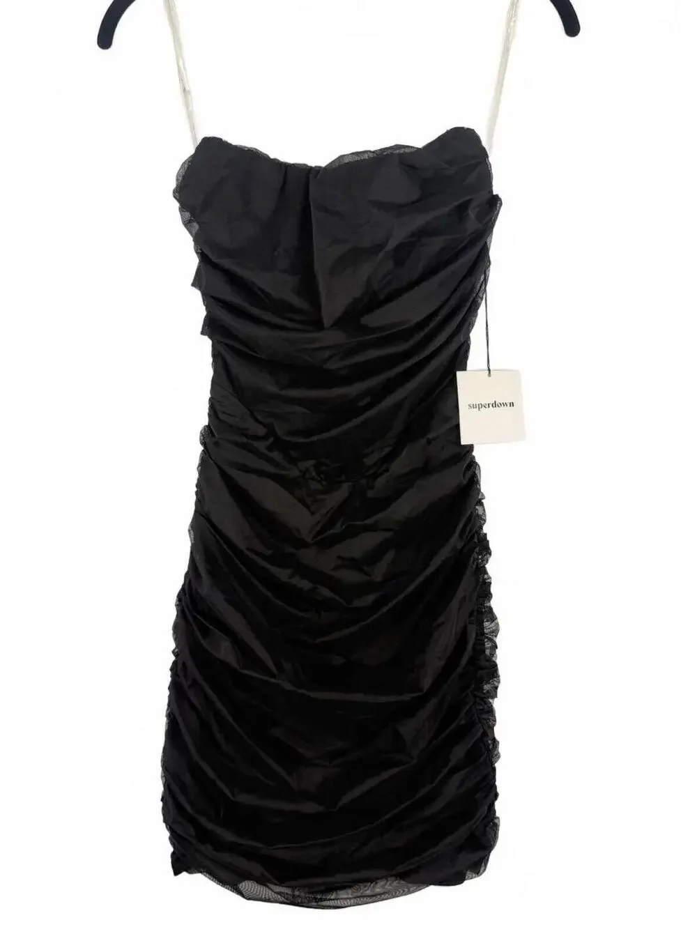 NEW Superdown Black Strapless Ruched Mini Dress Bodycon Party Cocktail XXS